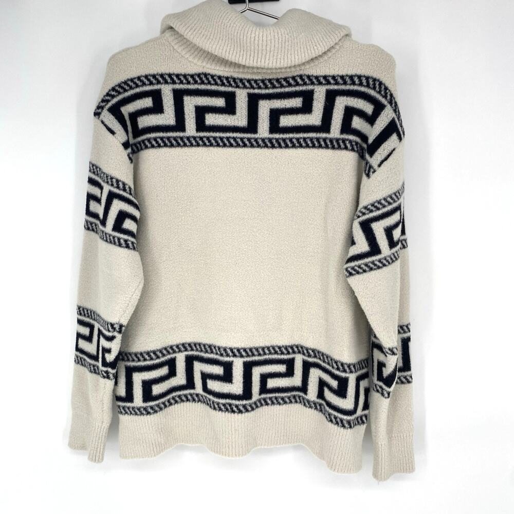 Aqua Greek Key Quarter Zip Sweater White Navy Oversized Womens Small - Picture 2 of 7